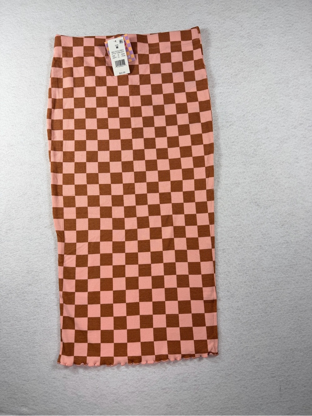 Ascot + Hart Checkerboard Pencil Skirt in Pink and Brown M